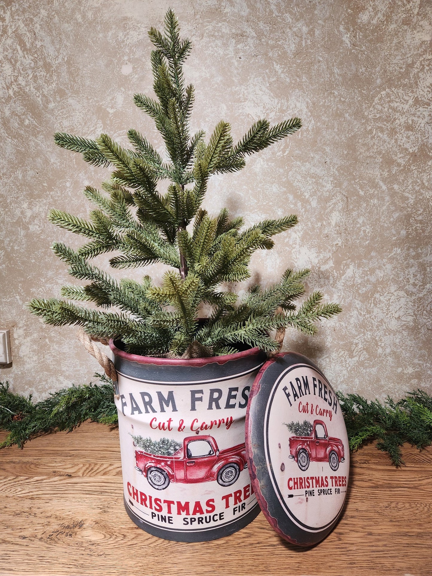 Tree Farm Metal Cans. Set of 2  14in and 11in