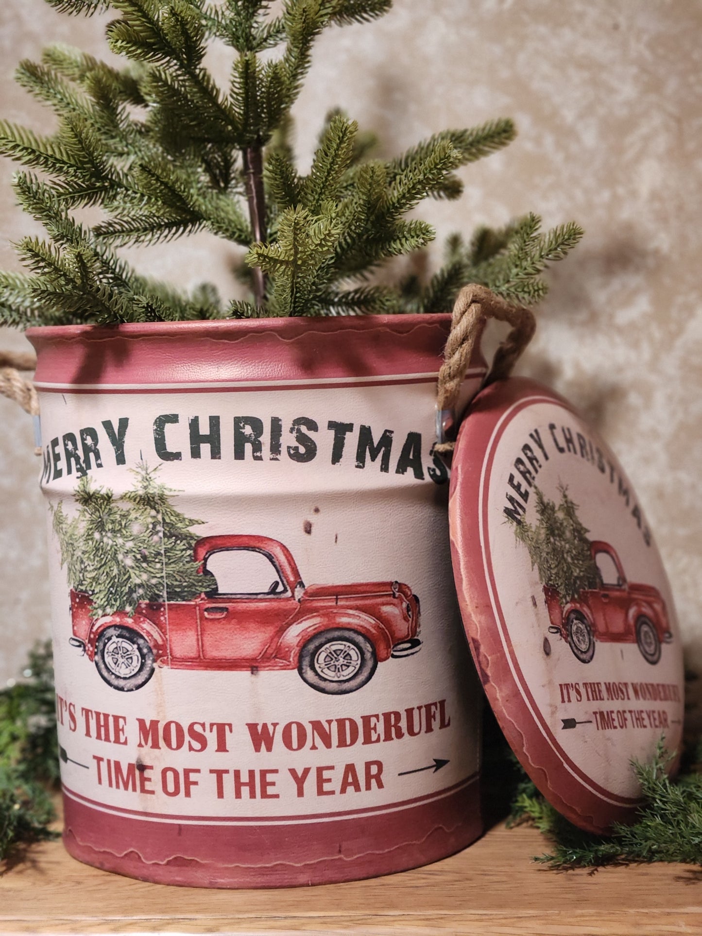 Tree Farm Metal Cans. Set of 2  14in and 11in