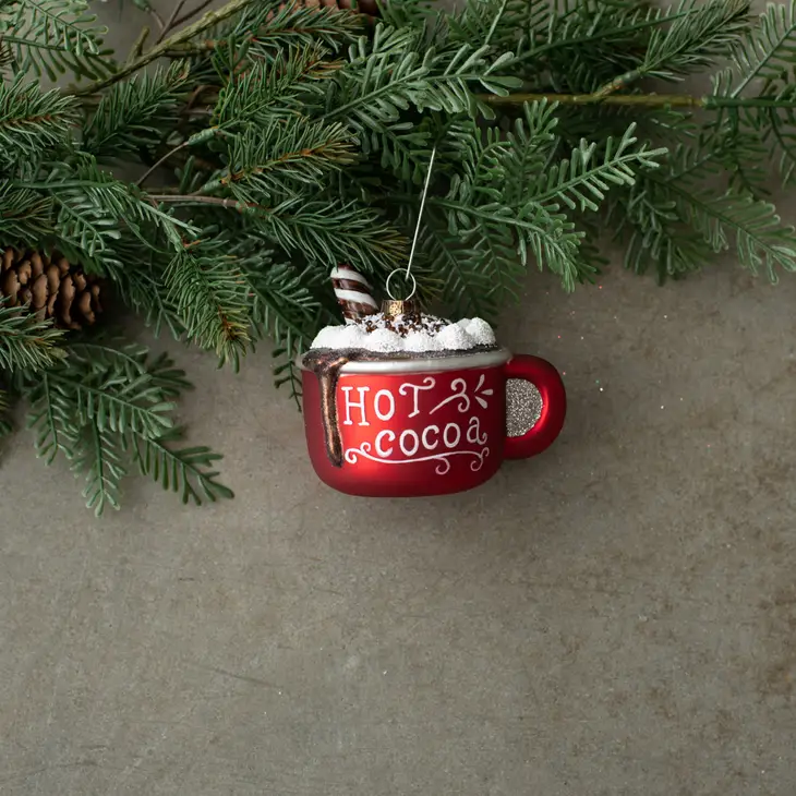 3.5" Red Hot Cocoa Mug glass Ornament