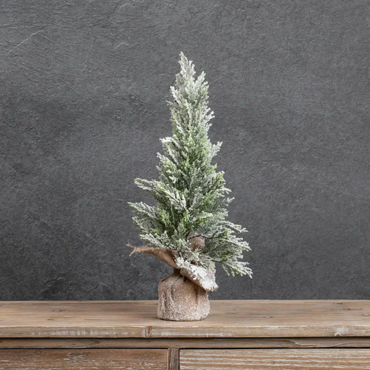 24" Snowy Pencil Tree W/Burlap Base