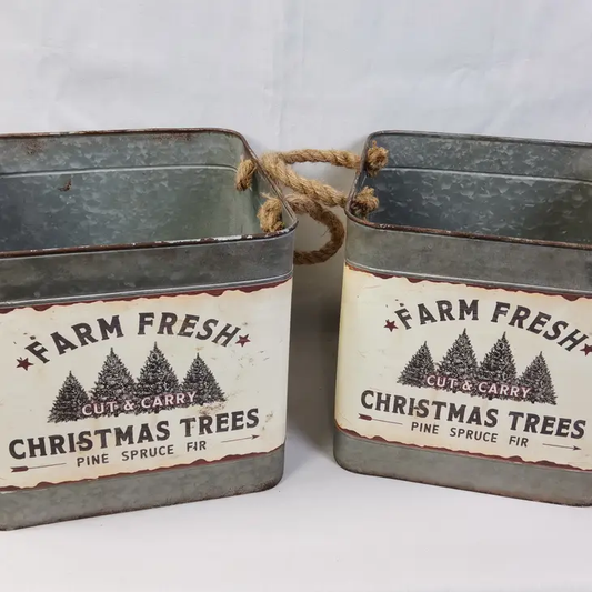 Galvanized Tree Can Buckets Set of 2 - 12in and 11in